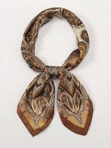 1pc Paisley Print Bandana Classic Wrap Outdoor And Traveling Boho Women Square Scarf, Hair Band, Band Women Turban - 咖色 - 查看 2