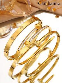 Camhanno 3 Pieces Of Light Luxury Elegant Stainless Steel Romantic Style Bracelet Set, Suitable For Dating Scenes, An Excellent Gift To Showcase Taste, Summer Flower Design Link Bracelet, Summer Solid Color Bracelet, Ladies', Party, Daily Decoration, Birthday Gift Jewelry