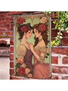 2D Flat, 8x12inch Piece Vintage Metal Tin Wall Art Sign - 1912 Victorian Sisters And Roses Floral Design, Purple Pink Gold, 2D Flat Vintage Home Decor Suitable For Living Room, Bedroom, Cafe, No Electricity Required, Includes Easy-To-Install Hardware, Tin Wall Decoration, Vintage Metal Wall Art, Outdoor Wall Decoration, Tin Decoration, Classic Style, High-Quality Printing, Interior Designer, Cafe Owner, 2D Flat - A - 查看 7
