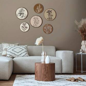 6件波西米亚风格植物墙饰，复古木质挂画，适合现代简约农舍卧室/客厅/办公室装饰