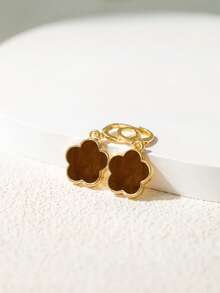 1 Pair Metal Lucky Clover Pendant Earrings, Gift For Valentine's Day, Mother's Day - Brown - View 3