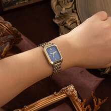 xinyunkou 全新奢华钢带女士手表，时尚简约方形石英女士腕表 - 金色 - 查看 2