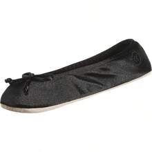 Isotoner Women's Satin Ballerina Slippers With Soft Tie Bow And Suede Sole2025 - 黑色 - 查看 11