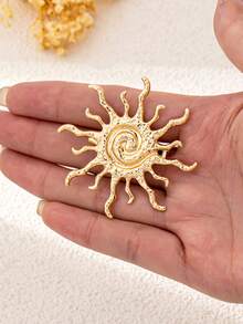 1pc Fashionable Creative Metal Sun Brooch, Suitable For Women's Daily, Business And Party Wear - Yellow Gold - View 6