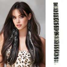 Synthetic Clip In One Piece Hair Extensions Ieopard-Print Colorful Hairpieces For Party Halloween - Light Grey - View 9