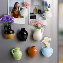 Mini Vase Magnets For Fridge 6PCS - 3D Ceramic Tiny Plant Vase Magnets Fridge Decoration Set Design For Refrigerator, Lockers & Office Spaces (1pc, 3pcs,6pcswith Flower) - One Size - View 7