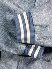 Patchwork Contrast Color Unisex Spring/Autumn Stand Collar Denim Jacket, Street Style Collegiate Casual Fashion Versatile Bomber Jacket With Pockets - Baby Blue - View 9