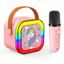 ODAPTO 带 2 个麦克风的儿童卡拉 OK 机、无线蓝牙扬声器、女童独角兽礼物、适合 6-12 岁女孩的生日礼物儿童麦克风玩具