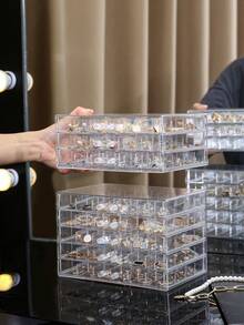 1pc Transparent 5-Layer 120-Grid Jewelry Storage Box For Women's Daily Earrings, Rings, Necklaces, Bracelets. Drawer Style 5-Layer 120-Grid Detachable Large Capacity Nail Drill & Nail Decoration Organizer - Clear - View 5