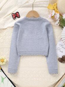 女童纯色优雅镂空针织开衫 - 淺灰色 - 查看 7