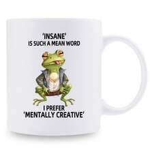 1pc, 3A Grade, 'INSANE' IS SUCH A MEAN WORD I PREFER 'MENTALLY CREATIVE', Frog Mug, Funny Frog Coffee Mug, Novelty Coffee Mug, Summer Winter Beverage, Couple Style Cute Coffee Mug, 11oz Ceramic Mug, Party Gift, Christmas Gift, Birthday - Black- - View 5