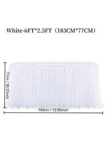 1pc White Sheer Ruffle + Lining Tableskirt, Fits Rectangular & Round Tables - Perfect For Birthday Parties, Weddings, Bridal Showers, Cake Tables, And All Celebration Events - White - View 7