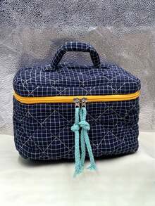 柔软格纹撞色拉链化妆包：轻便易携，多功能旅行收纳包，时尚女士配饰。大学、度假旅行必备，女士化妆品收纳旅行包。化妆包、化妆袋、化妆品收纳包、化妆盒、包、梳妆台、化妆袋、小型化妆包、化妆袋、圣诞礼物、小包、手拿包/手提包、化妆品收纳袋、小包、刷具收纳包、迷你包、大容量包、圣诞礼物、推荐女士礼物 - 彩色 - 查看 9