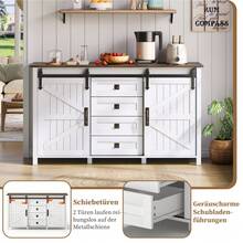 Multifunctional Kitchen Buffet – 138cm Sideboard With Drawer, Shelf Doors And Adjustable Shelves – Modern Design With Tip-Over Protection, For Kitchen, Living Room And Family Room. - 白色+中密度纖維板 - 查看 2