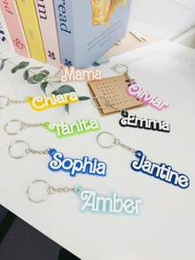 Chaveiro de acrílico personalizado com nome Blod, crachá de acrílico, crachá de mochila, bolsa de fraldas, chaveiros com nome personalizado, crachá de lancheira, chaveiro retrô com nome para o Dia de Ação de Graças, presentes de Natal para crianças, família, namorada, mãe - prateado - Ver 6