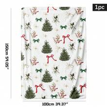 1 buc Pătură de flanel cu imprimeu de brad de Crăciun verde Fericit cu flori de fructe de pădure 70 * 100cm / 100 * 150cm / 130 * 150cm Pătură moale și caldă pentru decor acasă, animal de companie, pui de somn, birou, pat, cadou de Crăciun de toamnă/iarnă pentru familie sau prieteni, decor de Crăciun