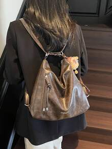 High Quality Crossbody Bags For Women Vegan Leather Hobo Handbags Fashion Shoulder Purse With Adjustable Strap Multi-Functional Backpack Shoulder Handbag + Free Pendants