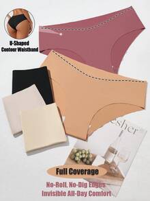 5Pcs Seamless Panties Low Waist Women's Briefs Elasticity Panty Comfortable Breathable Underwear Woman Set Ultra Thin Lingerie Sexy Underpants Solid Color Traceless Knickers Soft Minimal Style Shorts Thongs For Daily Wear