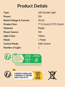1 pieza Luz de atardecer LED, decoración ambiente - Amarillo - Ver 8