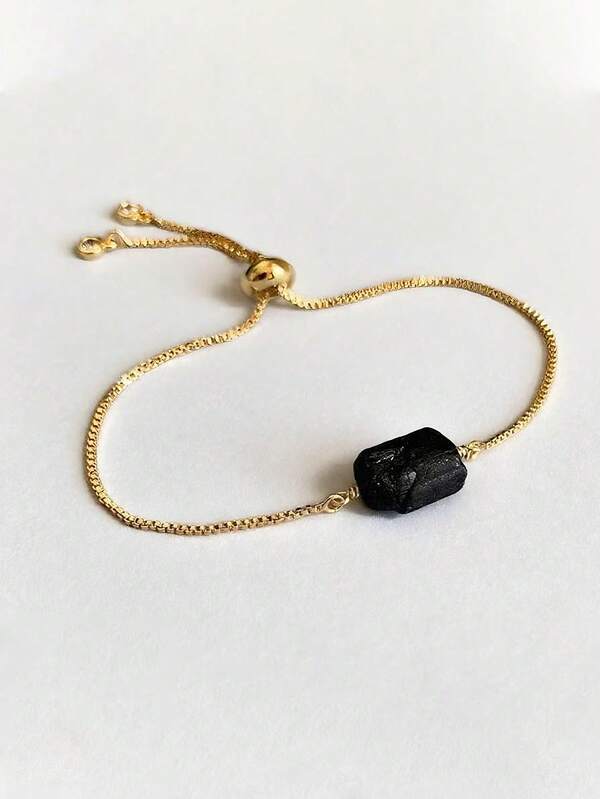 Black Tourmaline Bracelet – Raw Gemstone Adjustable Bracelet – Handmade Crystal Jewelry Gift