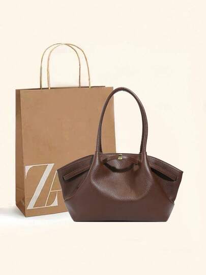 New Solid Color Retro High-End Leather Women's Fashion Shoulder Bag, Crossbody Handbag, Multi-Functional Special Edition, Exquisite And Elegant, Large Capacity, Durable, Lightweight, Versatile For Shopping, Work, Travel, Business, Cosmetic Storage Tote Bag