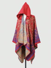 1pc Jacquard Knit Shawl Scarf Poncho Cape Cardigan - Multicolor - View 10