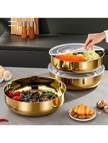 1 件超深超宽不锈钢搅拌碗带盖 - 防锈，可用洗碗机清洗，商业级耐用性 | 人体工程学设计，非常适合揉面团、洗蔬菜、盛汤 | 完美的厨房用具，搅拌碗