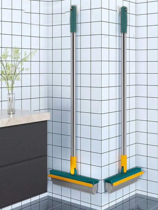 Cepillo multiusos de 2 en 1 para fregar pisos, con mango largo y rotatorio, apto para limpiar terrazas, baños, garajes, cocinas, paredes, azulejos de bañera (color dual azul y amarillo)