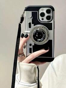 Funny Crossbody 3d Camera Shaped Phone Case Compatible With  14 Pro Max, Comptible With Apple 13 With Lanyard, Comptible With  12/Max Waterproof Shockproof Anti-Fall Scratch Resistant QB3B - Black - View 1