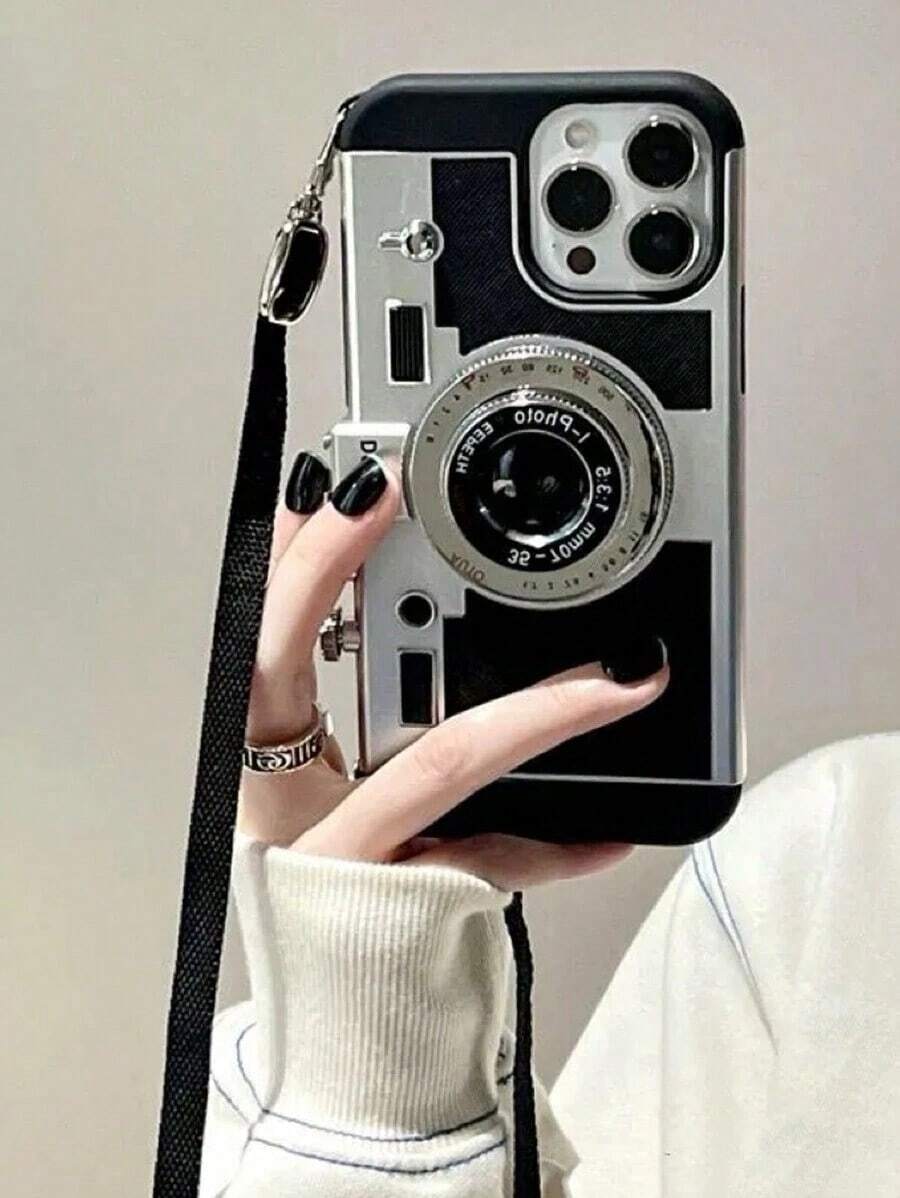 Funny Crossbody 3d Camera Shaped Phone Case Compatible With  14 Pro Max, Comptible With Apple 13 With Lanyard, Comptible With  12/Max Waterproof Shockproof Anti-Fall Scratch Resistant QB3B - Black - View 1