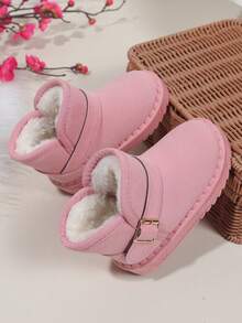 Botas de nieve para niños y niñas, botas de invierno de ante negro con forro térmico, con hebilla, suela de goma antideslizante, botas de tobillo impermeables para niños pequeños, ideales para días nevados, juegos al aire libre, escuela y uso diario, calzado elegante y acogedor para mantener los pies pequeños calientes en clima frío