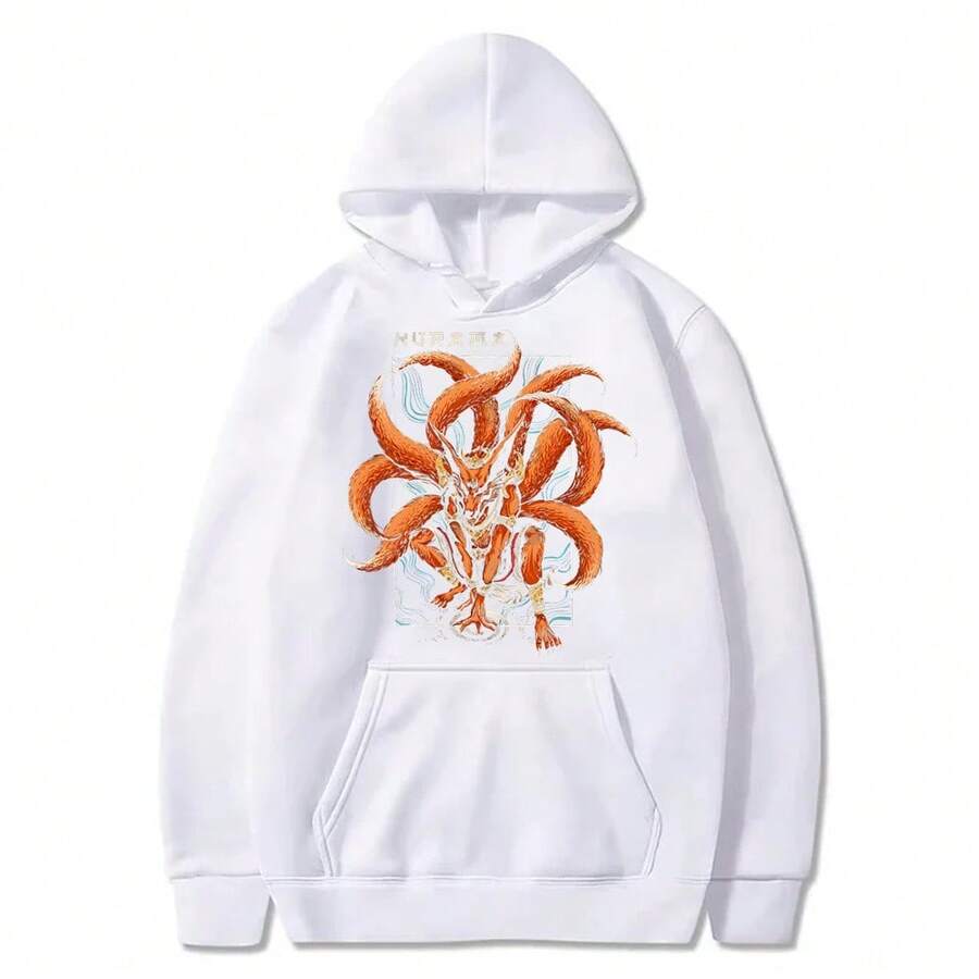 NarutoS-KuramaS Japanese Anime Cartoon Pullover Hoodies Printed Hoodies Men's And Women's Hoodies Vintage Unisex Hoodie With Pockets Long Sleeve Casual Top Men & Women Graphic Hoodies & Sweatshirts Funny Hoodie Spring Autumn And Winter Streetwear Clothes For Male & Female - 白色 - 查看 1