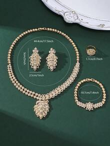 4pcs Luxury Bridal Jewelry Set For Women, Includes Zirconia Necklace And Earrings, Suitable For Middle Eastern Dubai Wedding And Party