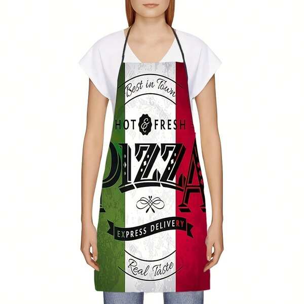 1 pièce Tablier imprimé de la série italienne, Tablier de travail de chef pizza, Tablier tricolore, Convient pour la cuisine à la maison et le barbecue