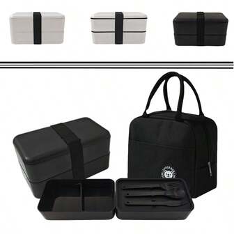 1 Set Insulated Bento Lunch Box, Dual Layer Lunch Container Set, Women's Lunch Bag, Adult Lunch Box, School Lunch Box, With Lid, Fork And Spoon, Food Container, Snack Container, Reusable, Stackable Food Storage Box, Back To School, Office, Outdoor Camping