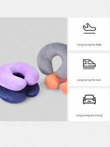充气枕头，1 件旅行枕颈枕飞机枕旅行汽车家庭办公室旅行颈部飞行枕按扣带柔软套，U 型颈枕便携式学生成人枕垫，在学习或乘车、办公室或其他旅行时支撑颈部并保护颈椎，邮递员必备 - 彩色 - 查看 3