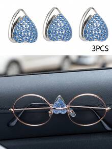 3 Stücke modische, täglich verwendbare, mit Diamanten verzierte Auto-Haken, miniaturisiert, schlank, stabil, herzförmig aus Zinklegierung, Auto-Montage-Klebestreifen Mini-Haken, Auto-Rücksitz Mini-Haken (mehrere Farben) - Autozubehör - Auto-Sitzaufbewahrungsclips