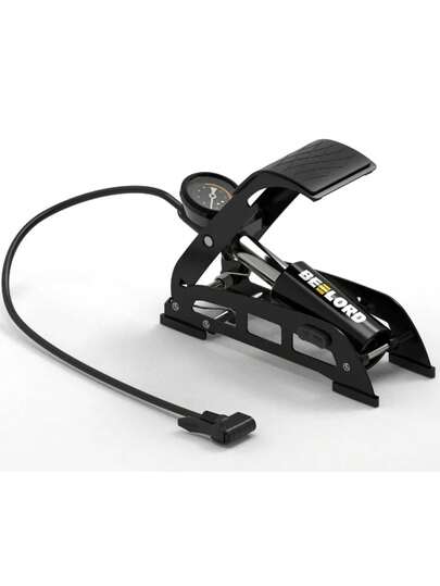 15Bar High Power Multi-Purpose Foot Air Pump - Fast Inflation, Accurate Gauge, Foldable Design With 3 Nozzles, Durable Materials For Car/Motorcycle/Bike Tires, Balls, Floats & More