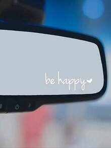 1pc "Be Happy" Car Rearview Mirror Sticker, Makeup Mirror Decorative Sticker, Heart-Shaped Creative Decal - one-size - View 4