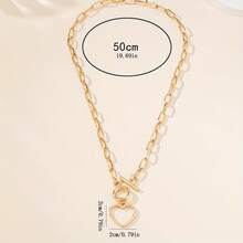 Open Heart Pendant Toggle Chain Necklace For Women - Chunky Link Chain Statement Jewelry |   Stylish For Daily & Party, Romantic & Edgy Vibe - 金黃色 - 查看 3