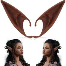 FRESHME Fairy Pixie Elf Ears - Cosplay Soft Pointed Ears Elven Masquerade Vampire Fairy Ears Makeup Costume Accessories - C - 棕色長精靈耳朵(1對) - 查看 8