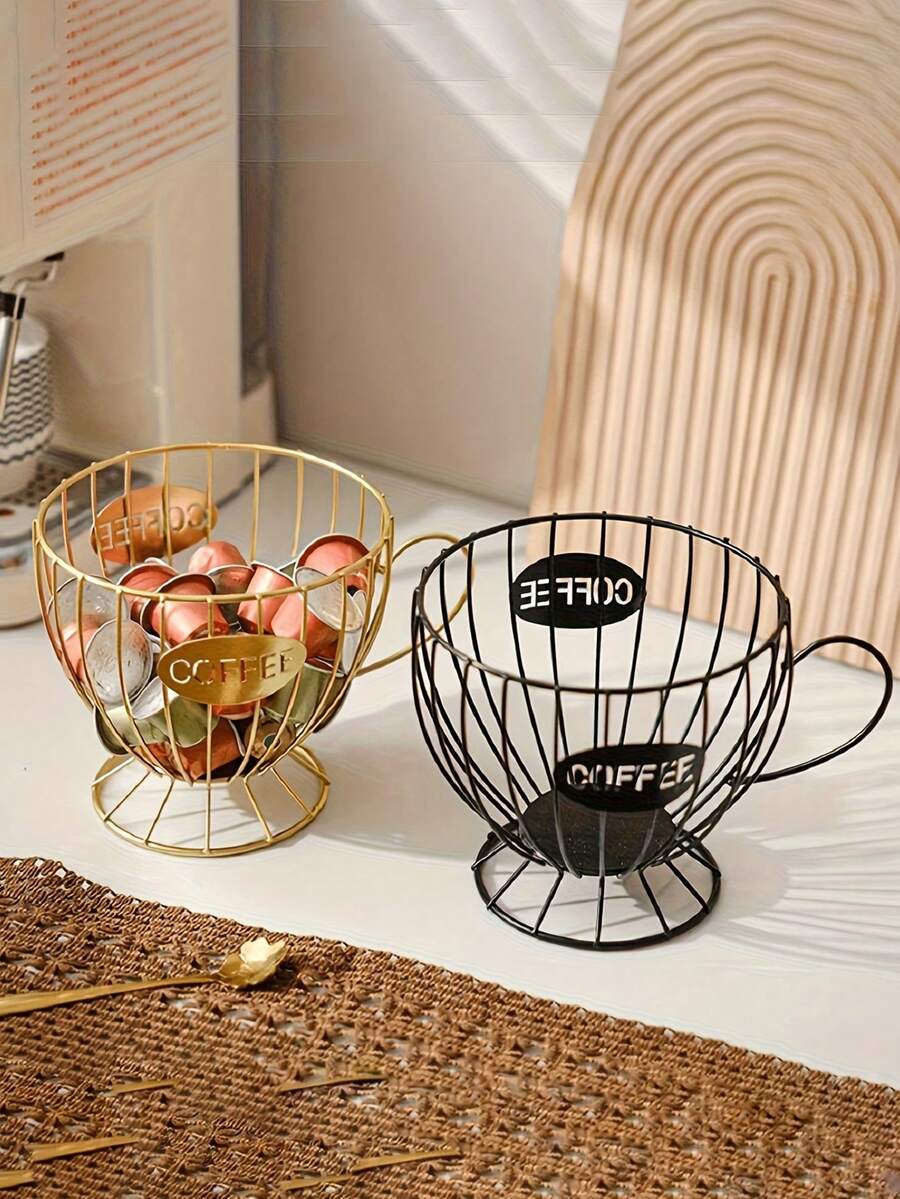 1pc Nordic-Style Metal Coffee Capsule Storage Rack - Modern Snack And Fruit Basket With Golden Accents, Durable Kitchen & Coffee Shop Home Decoration, Simple Design, Elegant Completion Of Multi-Color Available Christmas Gifts