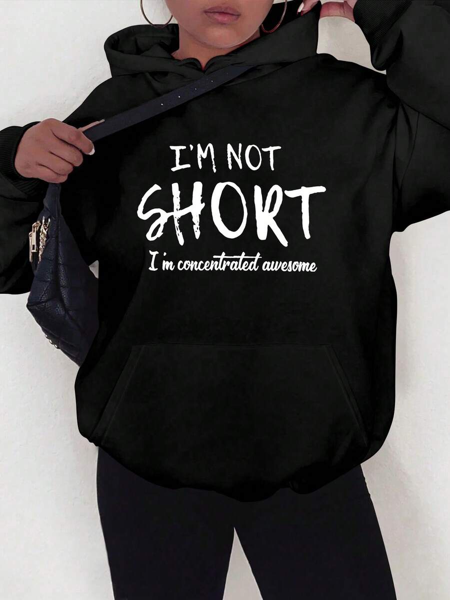 Women Casual Hoodie With Slogan Print Cozy Knit Pullover With  Pocket Long Sleeve Machine Washable Perfect For Fall Winter Handmade Slogan Women Hoodie Autumn-Winter Men Size S-3XL - 黑色 - 查看 1