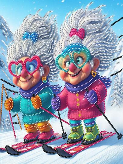 1pc - Funny Skiing Grandma Theme Diamond Painting Kit, DIY Round Diamond Painting Decorative Craft, Ideal Handmade Creative Gift, Unique Art Wall Decor Painting, Suitable For Home Wall Decoration, 11.8x11.8 Inches, Frameless