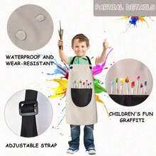 防水绘画围裙，可调节防水围裙，可爱绘画围裙，适用于绘画、烹饪、烘焙和手工制作，复活节礼物 - 彩色 - 查看 6