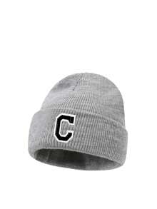 1PC Children's Knitted Hat With 26 Letters Pattern, Solid Color Knitted Caps, Children Hats For Girls, Warm Beanies For Outdoor, Autumn/Winter - Grey - View 8