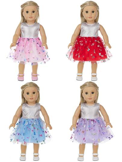 16-18 Inch Children's Doll Dress, Fashion Personalized Dress With Butterfly Element Tulle Skirt, Multiple Colors Available, Doll Costume, Dress Up Game Outfit, Suitable For Children 3+ Years Old, Christmas Gift, Holiday Gift, Birthday Gift (Doll And Shoes Not Included)