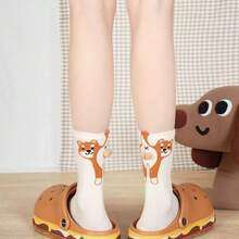 3双装女士新款卡通3D狗狗图案趣味可爱透气舒适中筒袜 - 彩色 - 查看 11