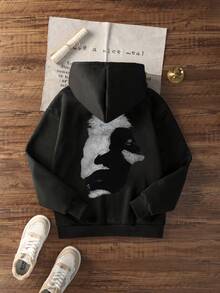 Sudadera con capucha de ajuste holgado con estampado gráfico y forro térmico para mujer, de moda y de manga larga, para invierno