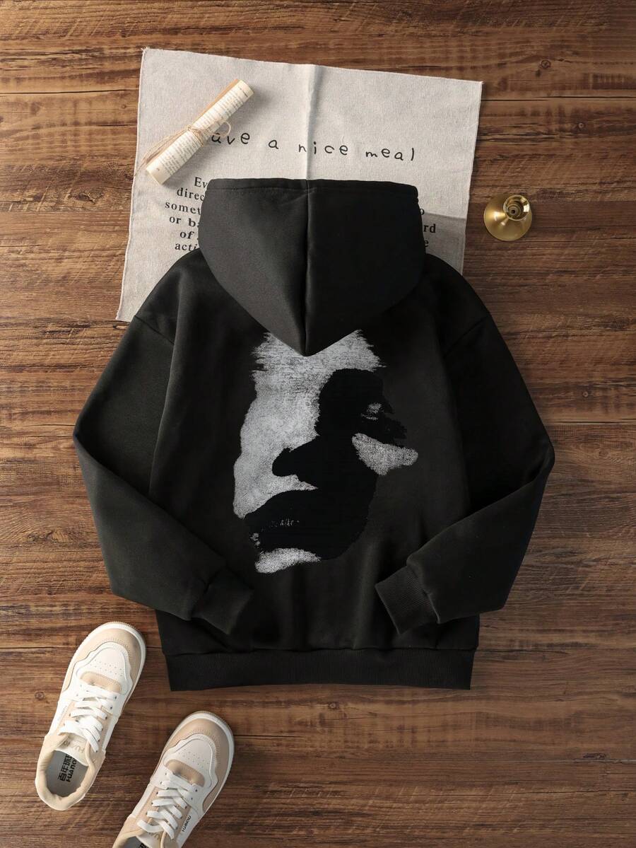 Sudadera con capucha de ajuste holgado con estampado gráfico y forro térmico para mujer, de moda y de manga larga, para invierno